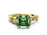 Yellow gold Fancy Green Asscher  Solitaire Vine Band with Milgrain Prong Setting_3