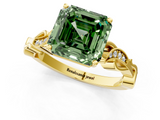Yellow gold Fancy Green Asscher  Solitaire Vine Band with Milgrain Prong Setting_4