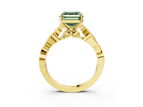 Yellow gold Fancy Green Asscher  Solitaire Vine Band with Milgrain Prong Setting_6