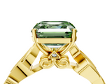 Yellow gold Fancy Green Asscher  Solitaire Vine Band with Milgrain Prong Setting_7