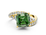 Yellow gold Fancy Green Asscher  Solitaire with Pavé Twist Band and Four-Prong Setting