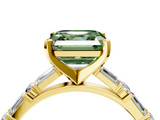 Yellow gold Fancy Green Asscher  Solitaire with Side Baguettes and Channel Set Band_4