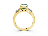 Yellow gold Fancy Green Asscher  Solitaire with Tapered Baguette Side Stones on a Classic Band with Four-Prong Setting_3
