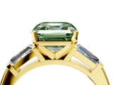 Yellow gold Fancy Green Asscher  Solitaire with Tapered Baguette Side Stones on a Classic Band with Four-Prong Setting_4