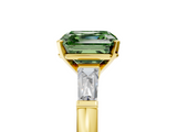 Yellow gold Fancy Green Asscher  Solitaire with Tapered Baguette Side Stones on a Classic Band with Four-Prong Setting_5