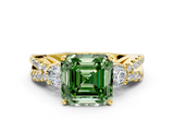 Yellow gold Fancy Green Asscher  Three-Stone Diamond Ring with Pavé Split Shank and Four-Prong Setting_17