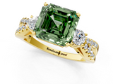 Yellow gold Fancy Green Asscher  Three-Stone Diamond Ring with Pavé Split Shank and Four-Prong Setting_18