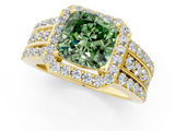 Yellow gold Fancy Green Cushion -Cut Halo Diamond Ring with Split Shank and Four-Prong Setting_90