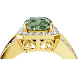 Yellow gold Fancy Green Cushion -Cut Halo Diamond Ring with Split Shank and Four-Prong Setting_93