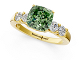 Yellow gold Fancy Green Cushion  Brilliant Cut Diamond Five-Stone Prong Set Engagement Ring with Channel Band_4