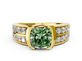 Yellow gold Fancy Green Cushion  Brilliant Diamond Channel Set Wide Band Ring with Bezel Setting_20