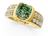 Yellow gold Fancy Green Cushion  Brilliant Diamond Channel Set Wide Band Ring with Bezel Setting_21