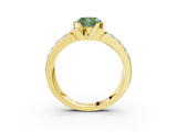Yellow gold Fancy Green Cushion  Brilliant Diamond Channel Set Wide Band Ring with Bezel Setting_23