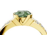 Yellow gold Fancy Green Cushion  Brilliant Diamond Channel Set Wide Band Ring with Bezel Setting_24