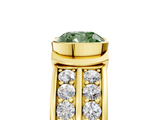 Yellow gold Fancy Green Cushion  Brilliant Diamond Channel Set Wide Band Ring with Bezel Setting_25