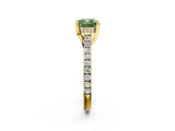 Yellow gold Fancy Green Cushion  Brilliant Diamond Solitaire with Pavé Band and Four-Prong Setting 2