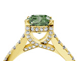 Yellow gold Fancy Green Cushion  Brilliant Diamond Solitaire with Pavé Band and Four-Prong Setting 4