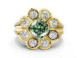 Yellow gold Fancy Green Cushion  Brilliant Flower Halo Diamond Split Shank Ring_87