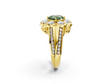 Yellow gold Fancy Green Cushion  Brilliant Flower Halo Diamond Split Shank Ring_89