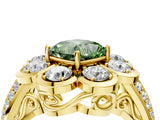 Yellow gold Fancy Green Cushion  Brilliant Flower Halo Diamond Split Shank Ring_91