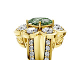 Yellow gold Fancy Green Cushion  Brilliant Flower Halo Diamond Split Shank Ring_92