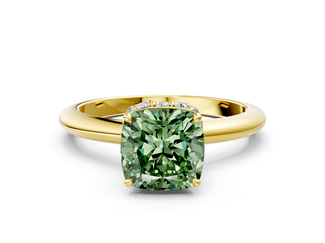 Yellow gold Fancy Green Cushion  Brilliant Solitaire Engagement Ring with Six-Prong Setting and Classic Band_21