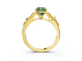 Yellow gold Fancy Green Cushion  Brilliant Solitaire with Leaf Motif Band and Four-Prong Setting_67