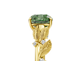 Yellow gold Fancy Green Cushion  Brilliant Solitaire with Leaf Motif Band and Four-Prong Setting_69