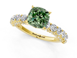 Yellow gold Fancy Green Cushion  Brilliant Solitaire with Pavé Band and Four-Prong Setting_43