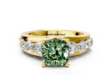 Yellow gold Fancy Green Cushion  Brilliant Solitaire with Side Stones on a Pave Band and Four-Prong Setting_24