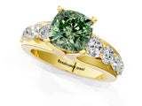Yellow gold Fancy Green Cushion  Brilliant Solitaire with Side Stones on a Pave Band and Four-Prong Setting_25