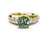 Yellow gold Fancy Green Cushion  Brilliant Solitaire with Side Stones on a Pave Band and Four-Prong Setting_37