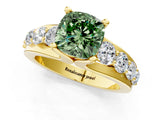 Yellow gold Fancy Green Cushion  Brilliant Solitaire with Side Stones on a Pave Band and Four-Prong Setting_38