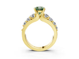 Yellow gold Fancy Green Cushion  Brilliant Solitaire with Side Stones on a Pave Band and Four-Prong Setting_40