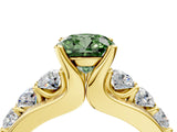 Yellow gold Fancy Green Cushion  Brilliant Solitaire with Side Stones on a Pave Band and Four-Prong Setting_41