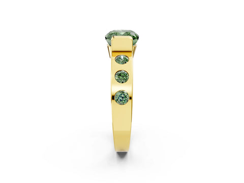 Yellow gold Fancy Green Cushion Cut Brilliant Channel-Set Diamond Ring with Bezel Prong Setting_2