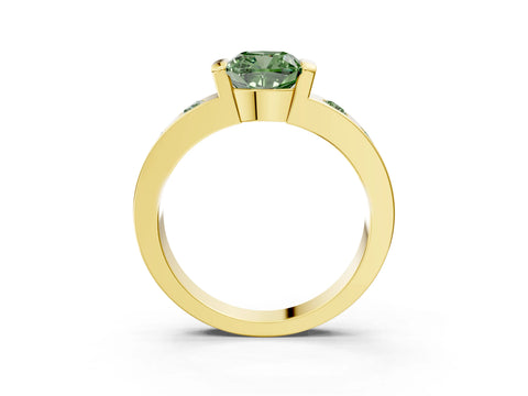 Yellow gold Fancy Green Cushion Cut Brilliant Channel-Set Diamond Ring with Bezel Prong Setting_3