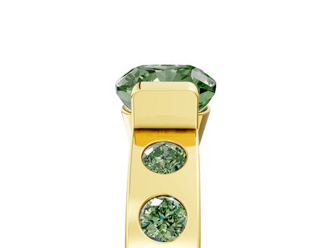 Yellow gold Fancy Green Cushion Cut Brilliant Channel-Set Diamond Ring with Bezel Prong Setting_5