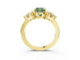 Yellow gold Fancy Green Cushion Cut Brilliant Diamond Cluster Accent Solitaire Ring with Prong Setting_3
