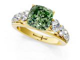 Yellow gold Fancy Green Cushion Cut Brilliant Diamond Pavé Band with Six-Prong Setting_13