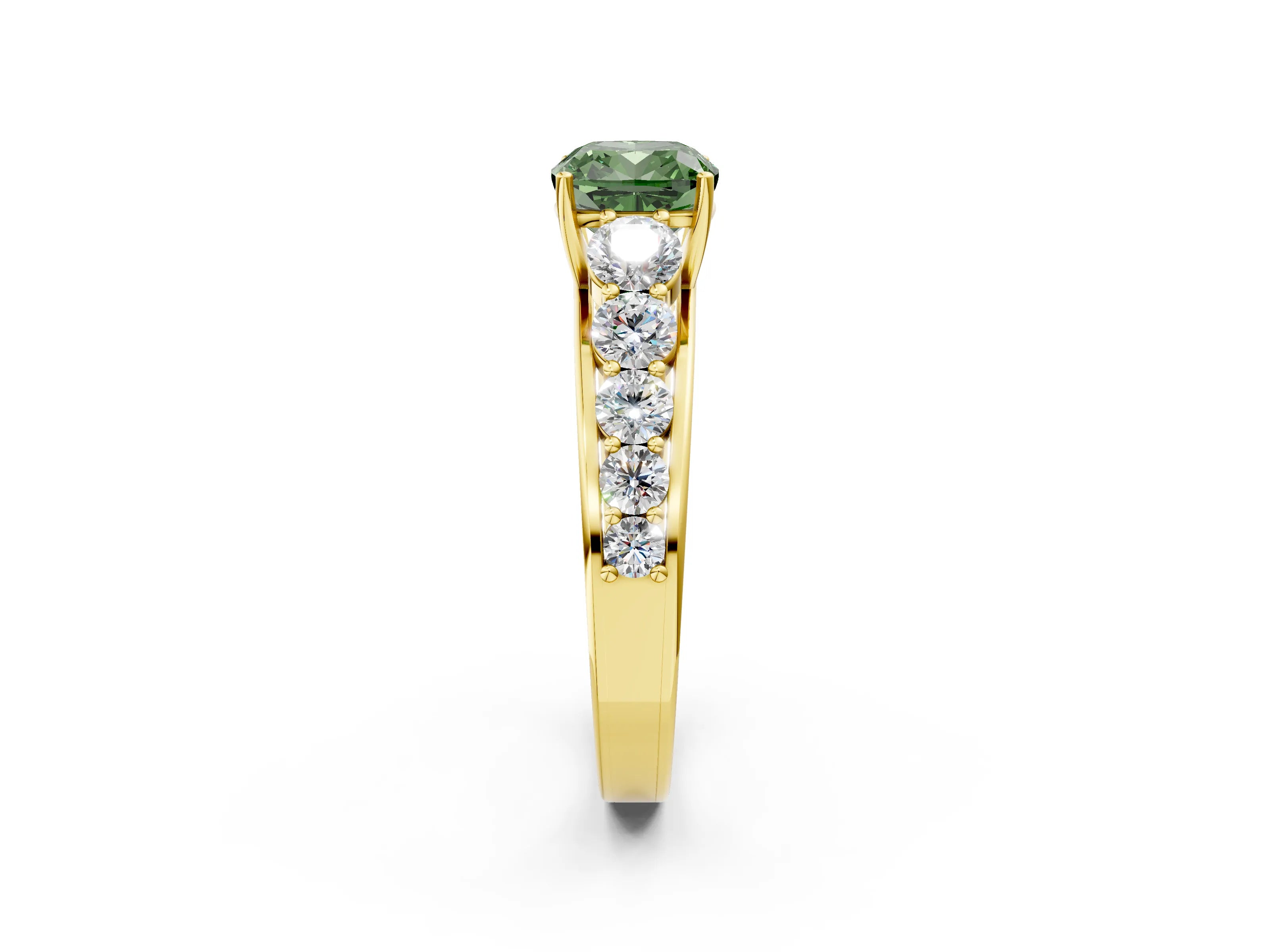 Yellow gold Fancy Green Cushion Cut Brilliant Diamond Pavé Band with Six-Prong Setting_2