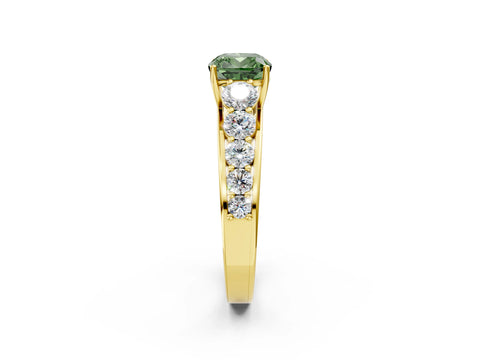 Yellow gold Fancy Green Cushion Cut Brilliant Diamond Pavé Band with Six-Prong Setting_2