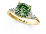 Yellow gold Fancy Green Cushion Cut Brilliant Diamond Solitaire Ring with Pear Side Stones and Four-Prong Setting_4