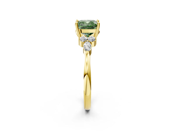 Yellow Gold Cushion Cut Marquise Side Stone Engagement Ring Setting for Fancy Green Center