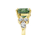 Yellow gold Fancy Green Cushion Cut Brilliant Diamond Solitaire Ring with Pear Side Stones and Four-Prong Setting_8