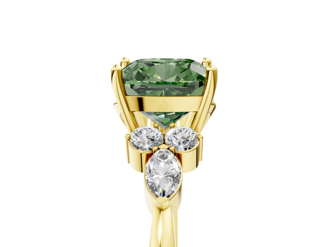 Yellow gold Fancy Green Cushion Cut Brilliant Diamond Solitaire Ring with Pear Side Stones and Four-Prong Setting_8