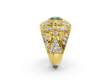 Yellow gold Fancy Green Cushion Cut Brilliant Halo Pave Diamond Milgrain Ring_2
