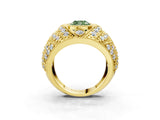 Yellow gold Fancy Green Cushion Cut Brilliant Halo Pave Diamond Milgrain Ring_3