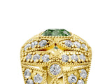 Yellow gold Fancy Green Cushion Cut Brilliant Halo Pave Diamond Milgrain Ring_5