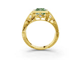 Yellow gold Fancy Green Cushion Cut Brilliant Milgrain Filigree Diamond Ring with Square Prong Setting_3